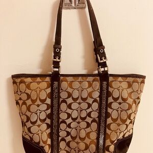 Coach Brown and Black Trapezoid Tote Bag